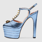 Riveted Shoes Dance Shoes High Heels Women Show Sandals Party Club Platform High-heeled Wedding Mart Lion Fluorescent blue 36 
