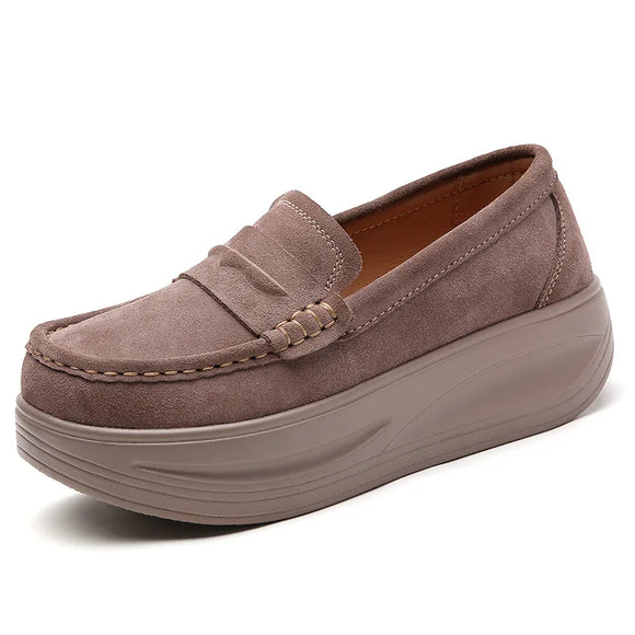 Spring Autumn Shoes Woman Platform Genuine Leather Flats Thick Sole Loafers Moccasins MartLion Brown 38 length 24.0cm 