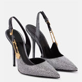 Luxury Rhinestones Sequined Buckle Women Pumps Elegant Pointed toe Stiletto High heels Spring Summer Shoes MartLion   