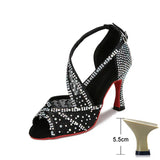 Mesh Breathable Latin Dance Shoes Women's High Heel Diamond Summer Sandals Indoor Soft Bottom Jazz Tango MartLion Black heel 5.5cm 42 