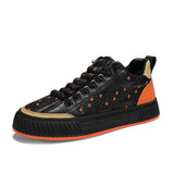 Trendy Men's Canvas Sneakers Flat Platform Sneakers Streetwear Hip Hop Designer Shoes Men Harajuku Vulcanized MartLion Black Orange 8686 43 