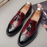 Men's Crocodile Grain Leather Lace-Up Casual Shoes Tassel Loafers Moccasins Vintage Carved Brogue Mart Lion   