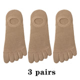 3 Pairs Men's Open Toe Sweat-absorbing Boat Socks Cotton Breathable Invisible Ankle Short Socks Elastic Finger Mart Lion 3 brown  