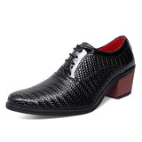 Classic Glitter Leather Dress Shoes Men's High Heels Elegant Red Formal Pointed Oxfords MartLion black 825 38 CN
