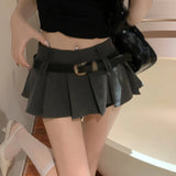 Women's Waist Short Skirt  Girl A-line Pleated Skirt with Belt Half length Skirt MartLion   