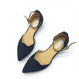 Women Buckle Strap Low Heels Pumps Pointed Toe Flock D'Orsay Heels Shoes Single Shoes Blue MartLion   