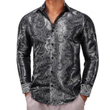 Designer Shirts Men's Silk Long Sleeve Green Red Paisley Slim Fit Blouses Casual Tops Breathable Streetwear Barry Wang MartLion   