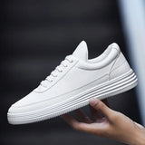 Spring Autumn Men's Sneakers Soft Leather Casual Shoes Sneakers Flat White Black MartLion WHITE 6.5 