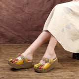 Summer Shoes Women Wedge Slides Cover Handmade Toes Flower Thick Heels Genuine Leather Lady Platform Slippers MartLion   