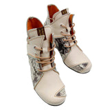  Lace Up Newspaper Print Leather Women's Ankle Boots MartLion - Mart Lion