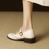 Spring Genuine Leather Women Pumps Shoes Round Toe Chunky Heel Retro Mary Janes Block Leather Shoes Shallow MartLion   