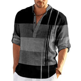 Striped Color Block Henley Shirts Men's Streetwear Stand Collar Long Sleeve Shirt Male Tops Man Clothing MartLion B17SF3G20240313T 2XL 