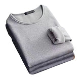 Winter  Men's Long-sleeved Thermal T-Shirt Fleece Bottoming Shirt Round Neck Shirt MartLion Light Grey 2XL 65-75KG 