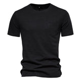 Outdoor Casual T-shirt Men's Pure Cotton Breathable Knitted Short Sleeve Solid Color Mart Lion Black EU size M 