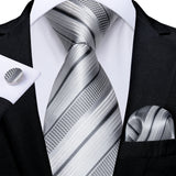 Gray Striped Paisley Silk Ties For Men's Wedding Accessories 8cm Neck Tie Pocket Square Cufflinks Gift MartLion SJT-7735  