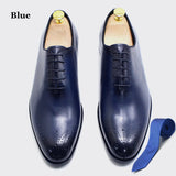 Luxury Classic Men's Oxford Dress Shoes Whole Cut Genuine Leather Handmade Lace-up Formal Wedding Office MartLion Blue EUR 38 