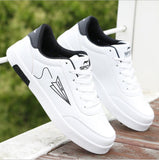 Men's Sneakers Casual Sports White Tenis Masculino Lace-Up Moccasin Trendy Flats Shoes Running Walking Mart Lion White Black 8612 39 