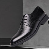 Men's Casual Shoes Classic Low-Cut Embossed Genuine Leather Dress Everything Matching Pointy Wedding Mart Lion Black 38 