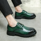 Green Leather Shoes Men's Low Working Lace-up Platform Shoes Casual zapatos de hombre MartLion   