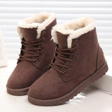 Women Snow Boots Winter Flat Lace Up Platform Ladies Warm Shoes Flock Fur Suede Ankle Female Black Mart Lion   