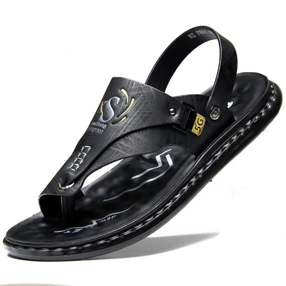Men's Sandals Summer Soft soled Anti slip Beach Shoes flip-flops Casual Outwear MartLion Black 38 