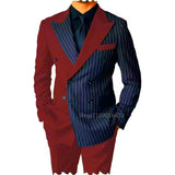 Blue and Striped Men's Suits For Wedding Slim Fit Peak Lapel Blazers Pants 2 Piece Formal Causal Groom Wear Homme MartLion burgundy XS (EU44 or US34) 
