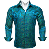 Designer Men's Shirts Silk Long Sleeve Purple Gold Paisley Embroidered Slim Fit Blouses Casual Tops Barry Wang MartLion 0472 S 