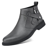 White Formal Chelsea Mens Boots Round Toe Low Heel Ankle Boots Side Zipper Leather Cowboy Boots