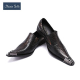 Bella Style Gentleman Dress Shoes Metal Pointed Toe Men's Snake Grain Genuine Leather MartLion   