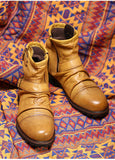 Retro Boots Western Cowboy Men's Casual Leather Pleated Western Vintage Chelsea Yellow Mart Lion   