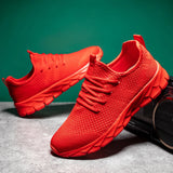 Men's flying woven outdoor running shoes casual lightweight breathable sports shoes MartLion Red 46 CHINA