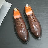 Men's  Leather Shoes Formal Dress Shoes Point-Toe Shoes Hollow Out Breathable Office Oxfords MartLion   