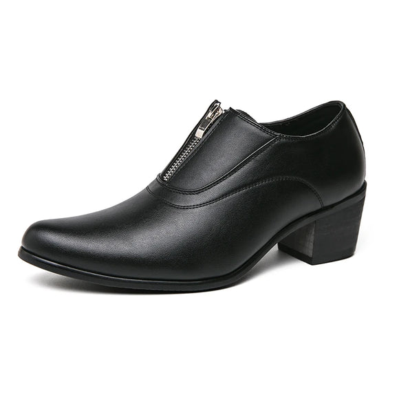 Classic Stylish Leather Oxfords Shoes Men's Elegantes Zipper Casual Shoes High Heels Pointy Work Men's MartLion - Mart Lion