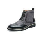 Classic High-top Men Brogues Shoes Leather Dress Brown Suede Sapato Social Masculino MartLion black X8503-11 38 CHINA