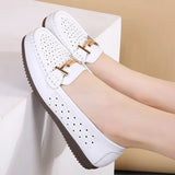 Summer Women Flats Shoes Cutouts Genuine Leather Loafers Breathable Ballet Flats Oxford Casual MartLion WHITE 37 