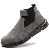 Safety Shoes Men's Soft Bottom Work Chelsea Boots Steel Toe Work Safety Cowhide Welder MartLion B-gray 43 