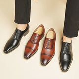 Oxford Shoes Men's Luxury Genuine Leather Wedding Classic Square Toe Dress Mart Lion   