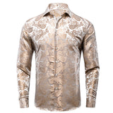 Silk Men's Shirts Long Sleeves Woven Paisley Wedding Party Over shirt Wedding MartLion   