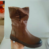 Ankle Boots Cow Leather Motorcycle Platform Wedge Winter Plush Knee High Women Shoes MartLion