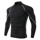 Men's Bodybuilding Sport T-shirt Quick Dry Running Shirt Long Sleeve Compression Top Gym T Shirt Fitness Tight Rashgard MartLion BlackGray Line M 