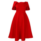 Summer solid color casual cloak dress short sleeve elegant party dress women clothing MartLion Red XXL 