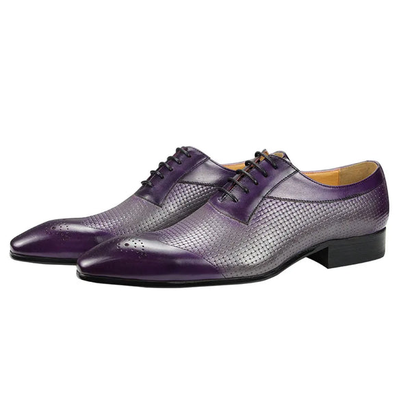 Men's Dress Shoes Purple Woven pattern printing social elegant man Wedding Office Oxford Party Adult zapato formal para hombres MartLion PURPLE 39 