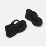 Small height increase thick-soled flip-flops female summer outside wearing pinch-foot leather sponge slippers MartLion   