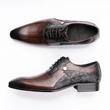 Men's Wedding Dress Brogue Genuine Leather Lace-up Latest Design Color Match Handmade Leather Pointed Dress Shoes MartLion   