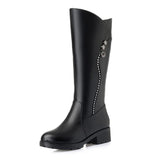 Women's Leather Female Ladies Boots Platform Snow Wool Plush Fur Warm Winter Mid Heel Zipper MartLion