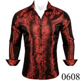 Luxury Silk Shirts Men's Green Paisley Long Sleeved Embroidered Tops Formal Casual Regular Slim Fit Blouses Anti Wrinkle MartLion 0608 S China