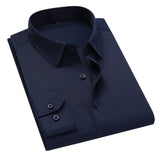 Men's Casual Solid Color Long-sleeved Shirt Slim Versatile White Shirt for Men MartLion Dark Blue 4XL (80-88kg) 