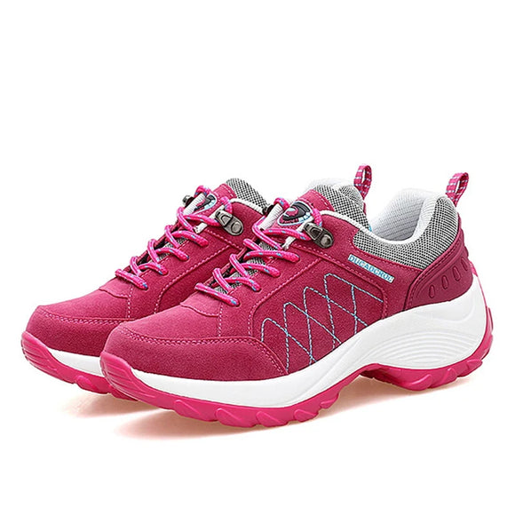 Women's sports shoes casual lace up thick soled women's slope heels anti slip running camping and hiking MartLion Rose Red 35 