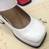Pink Black Red Heeled Women Pumps Mary Janes Shoes Square Toe White High Heels Working Party Dance MartLion   