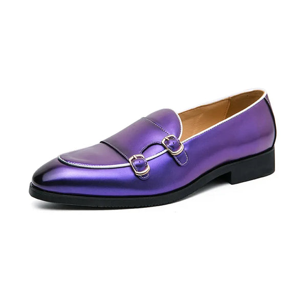 British Style Pointed Men's Dress Shoes Low-heel Leather Casual Slip-on Social MartLion purple 11028 38 CHINA